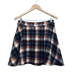 Plaid A-Line Skirt - Black, White, Orange